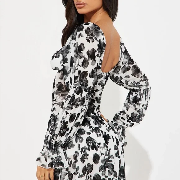 Micro mini dress mesh Black and White Floral Mini Dress - Picture 2 of 4